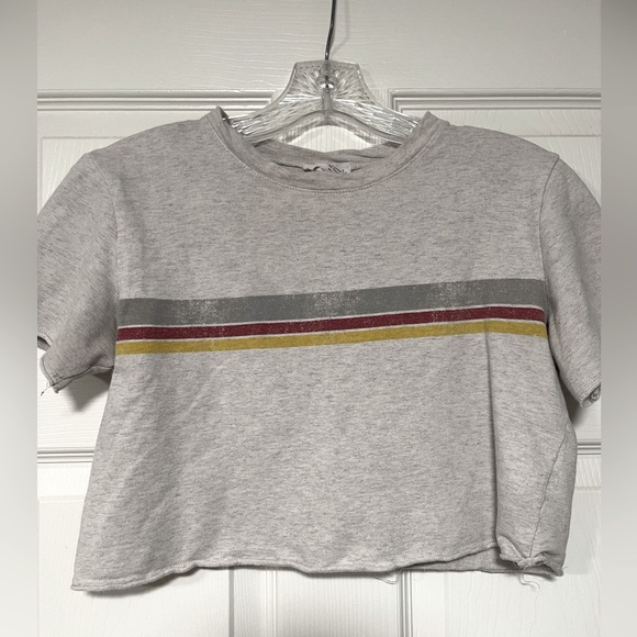 Full Tilt Oversized Crop Top Short Sleeve Gray Stripped Shirt XS - Picture 2 of 4